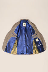 Mens 3 Piece Herringbone Tweed Tan Brown Check Suit Tailored Fit Double Classic