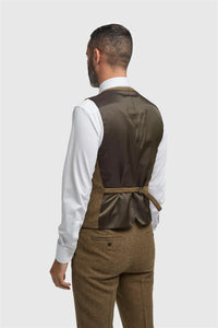 Thomas - Men's Brown Wool Blend Herringbone Tweed Waistcoat