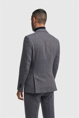 Thomas - Men's Navy Classic Herringbone Tweed Blazer