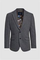 Thomas - Men's Navy Classic Herringbone Tweed Blazer