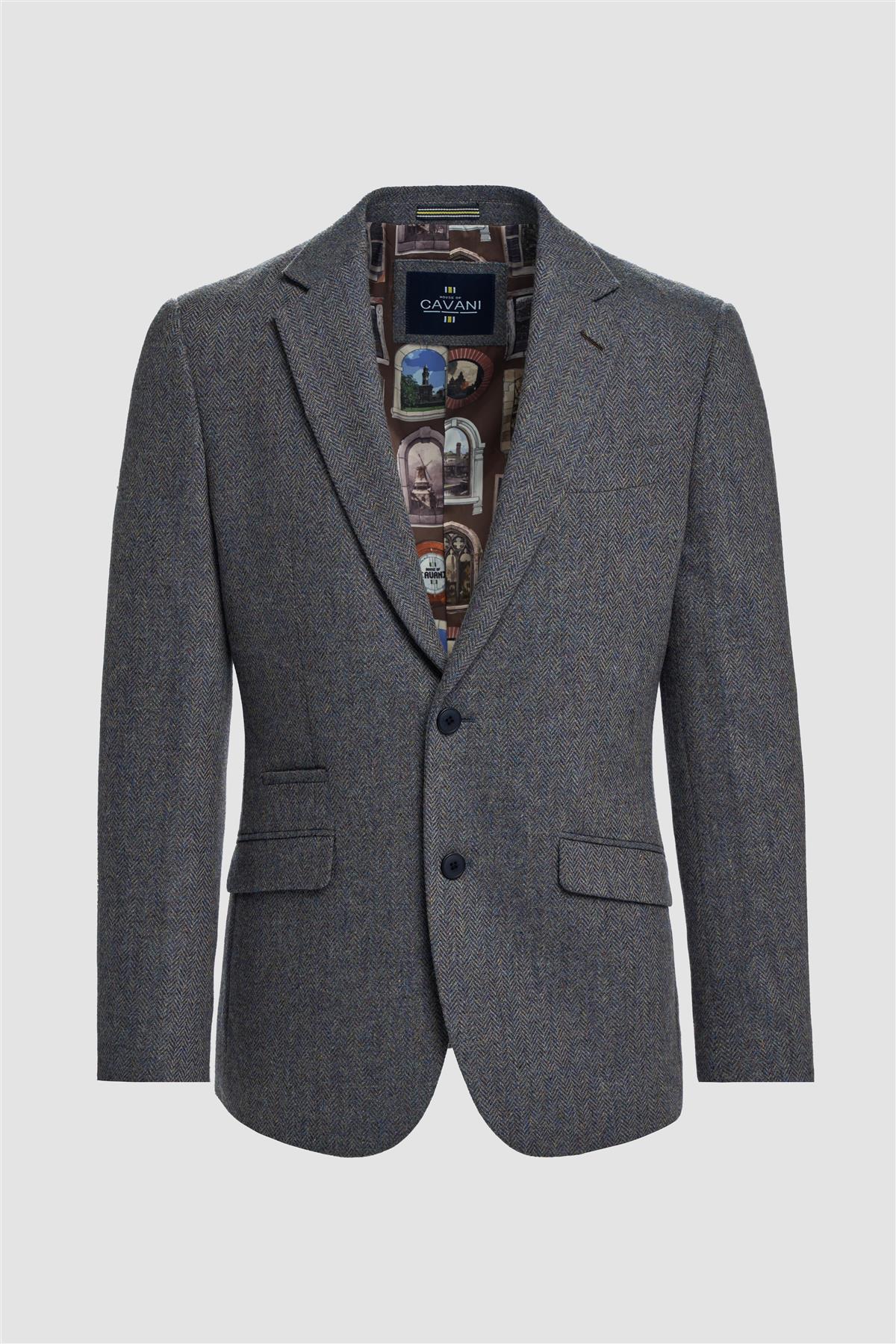 Thomas - Men's Navy Classic Herringbone Tweed Blazer