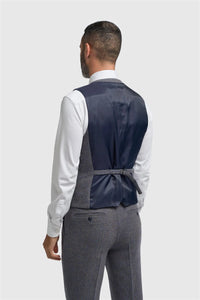 Thomas - Men's Navy Wool Blend Herringbone Tweed Waistcoat