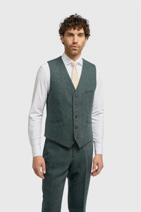 Thomas - Men's Olive Wool Blend Herringbone Tweed Waistcoat