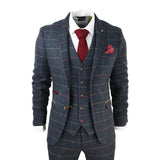 Thomas Men's Navy 3-Piece Tweed Check Suit