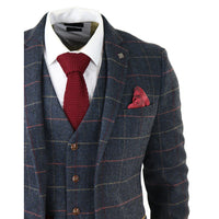 Thomas Men's Navy 3-Piece Tweed Check Suit