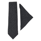 Men's Tweed Charcoal Tie Hankie Set Classic British Heritage Wool Herringbone