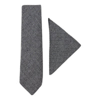 Men's Tweed Grey Tie Hankie Set Classic British Heritage Wool Herringbone