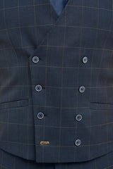 Torino - Men's Navy Check Double Breasted Waistcoat