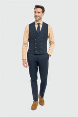 Torino - Men's Navy Check Double Breasted Waistcoat