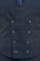 Torino - Men's 3 Piece Tailored Fit Navy Check Suit