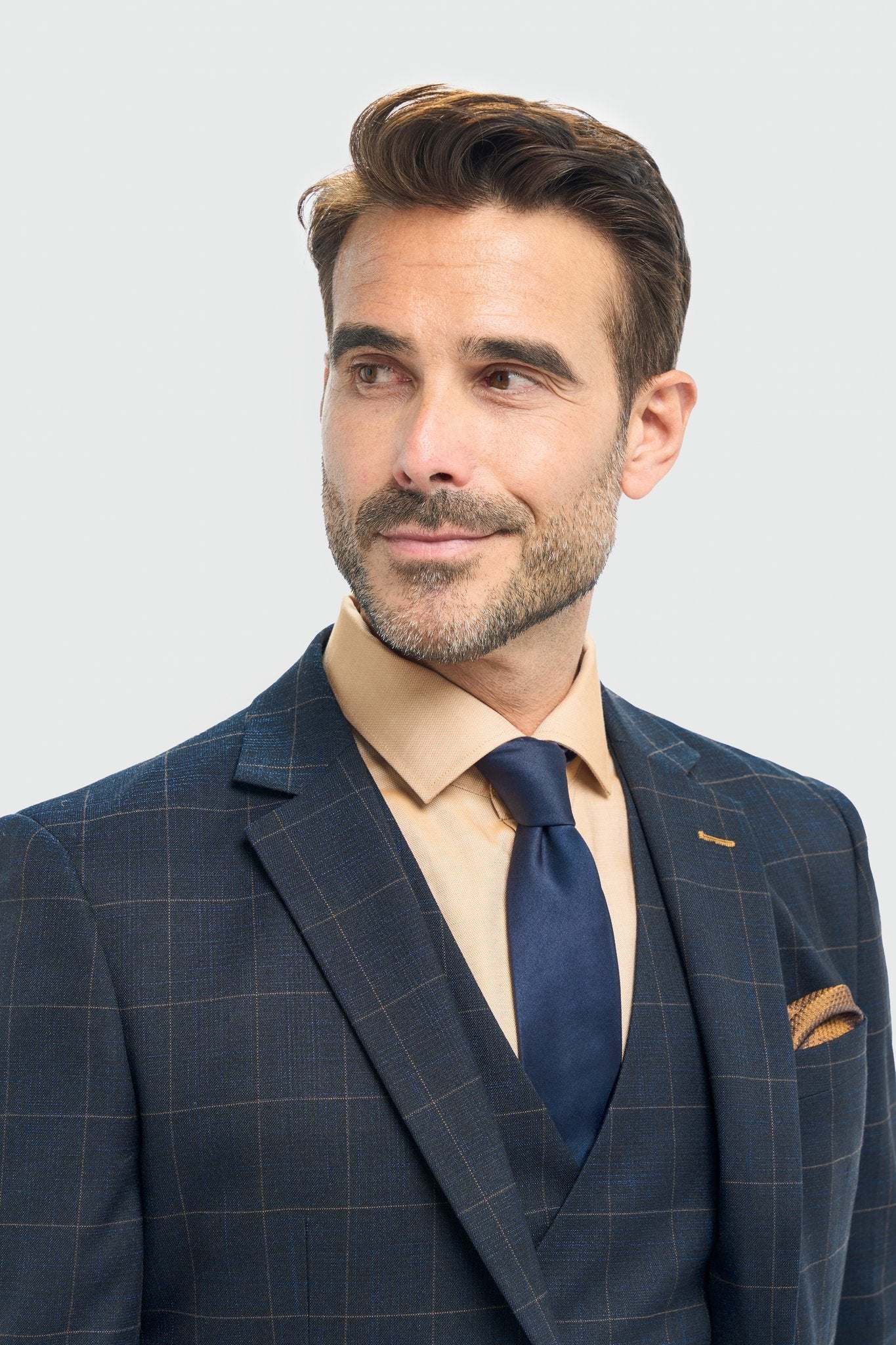 Torino - Men's 3 Piece Tailored Fit Navy Check Suit