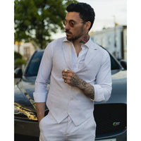 TP-11 - Men's Summer Suit Waistcoat Trousers Linen Formal Light Grey Wedding