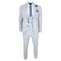 TP-33 - Men's 3 Piece Tailored Fit Grey Plaid Check Suit