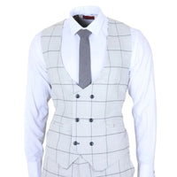 TP-33 - Men's 3 Piece Tailored Fit Grey Plaid Check Suit