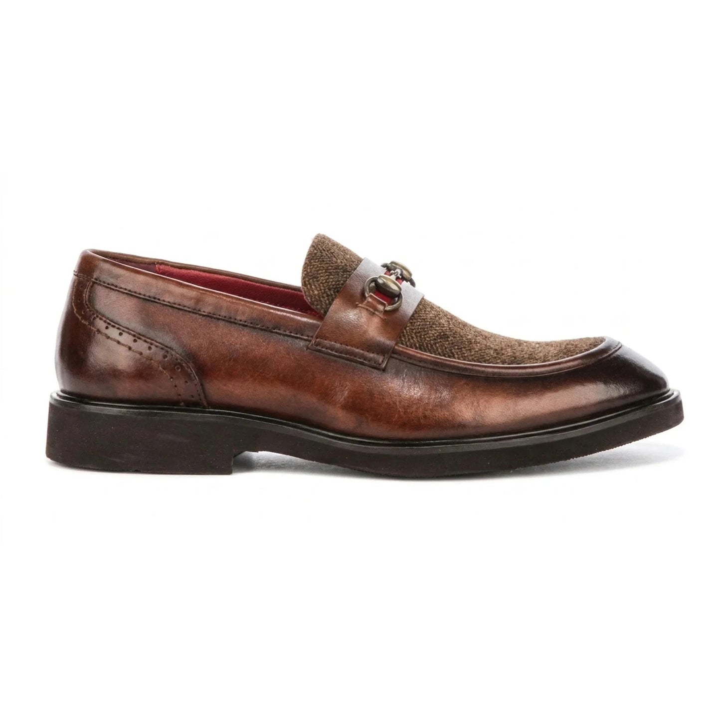Tristian - Men's Tan Leather Herringbone Tweed Loafers