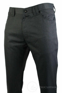 Mens Pin Stripe Straight Cut Trousers Smart Casual Grey Short Reg Long Office Work