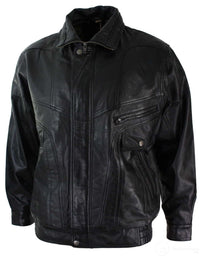 Mens Classic Bomber Black Nubuck Washed Brown Real Leather Jacket-Black