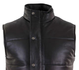 Mens Real Leather Waistcoat Gilet Quilted Puffer Design Warm Zip Casual Black