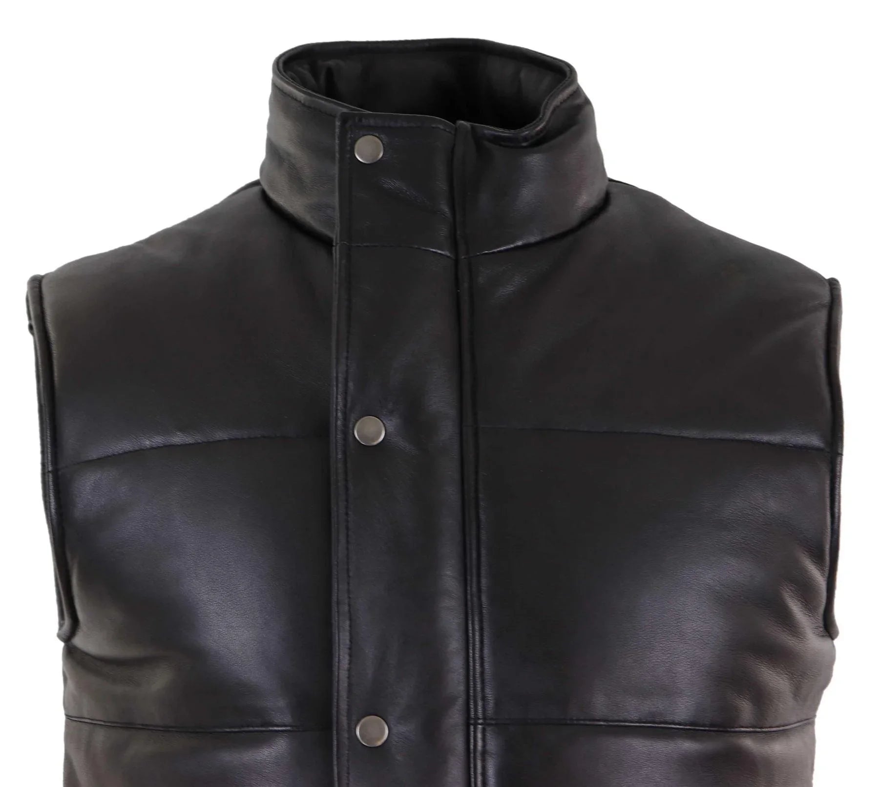 Mens Real Leather Waistcoat Gilet Quilted Puffer Design Warm Zip Casual Black