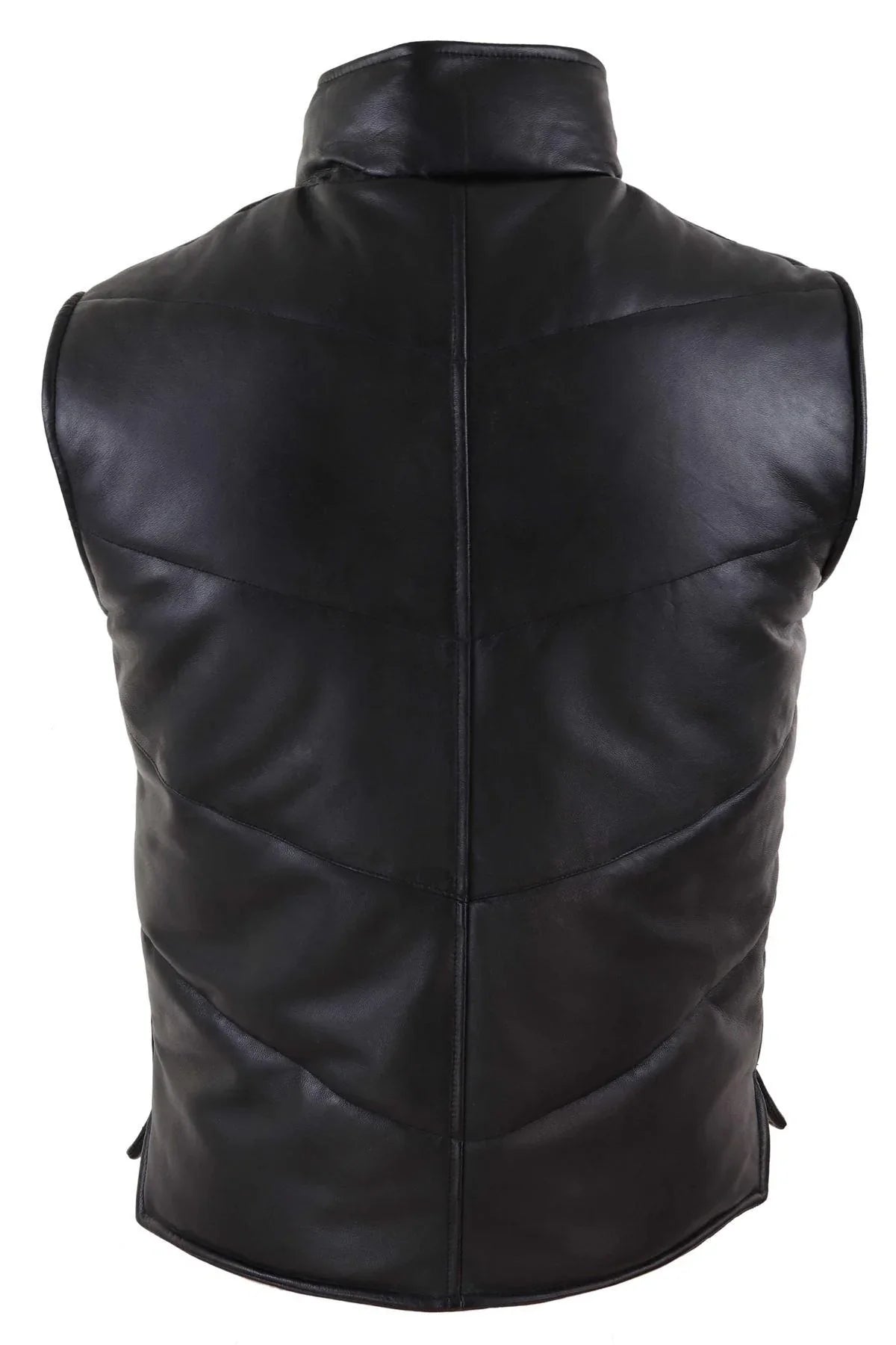Mens Real Leather Waistcoat Gilet Quilted Puffer Design Warm Zip Casual Black