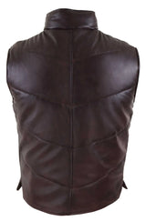 Mens Real Leather Waistcoat Gilet Quilted Puffer Design Warm Zip Casual Brown