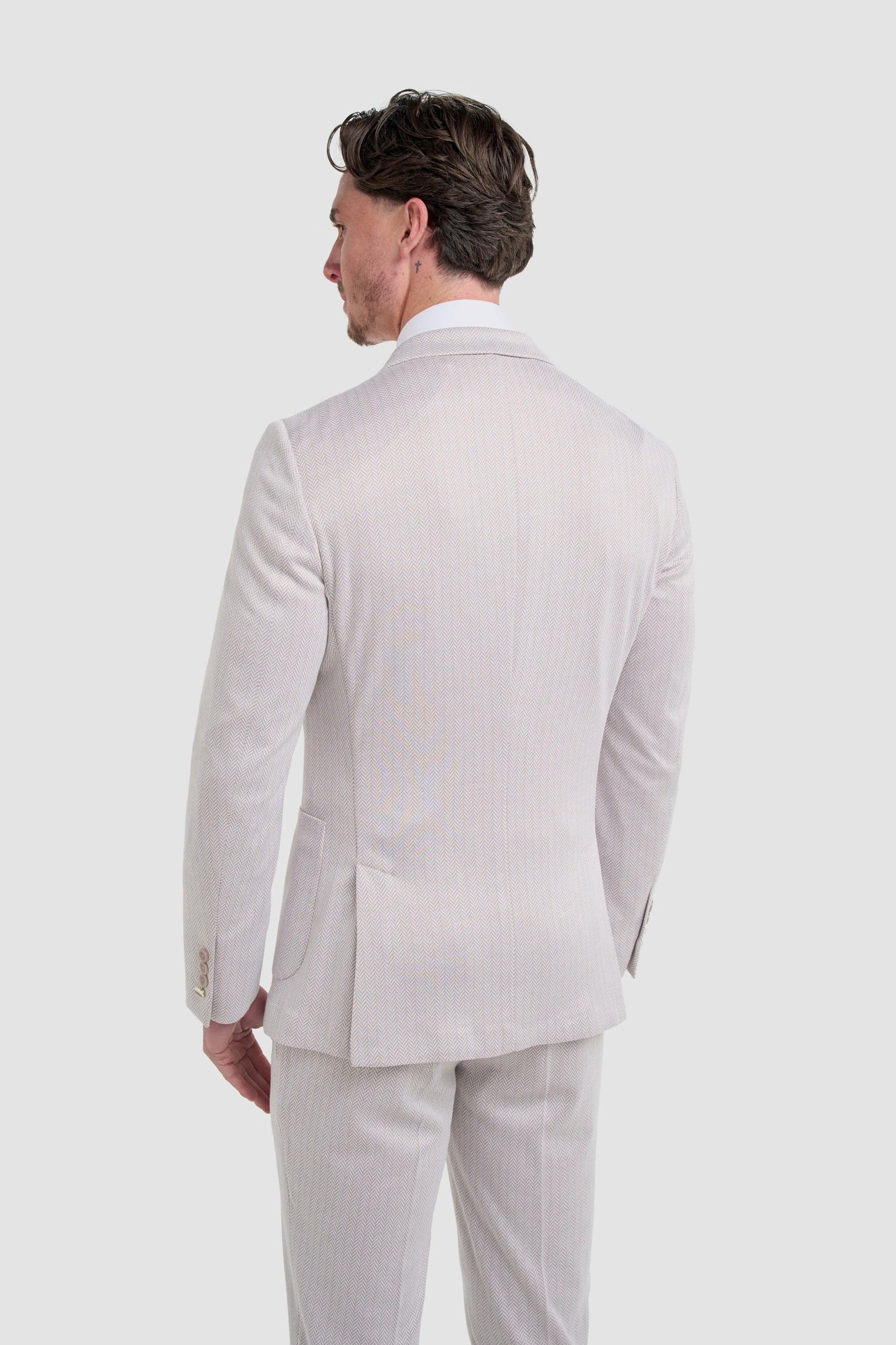 Vasco - Men's Beige Herringbone Blazer