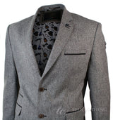 Mens Light Brown Herringbone Tweed Vintage Slim Fit Blazer Smart Casual Jacket
