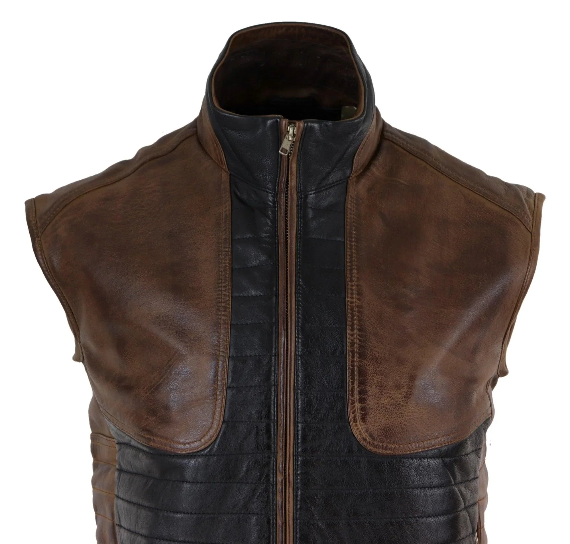 Mens Black & Brown Leather Gilet