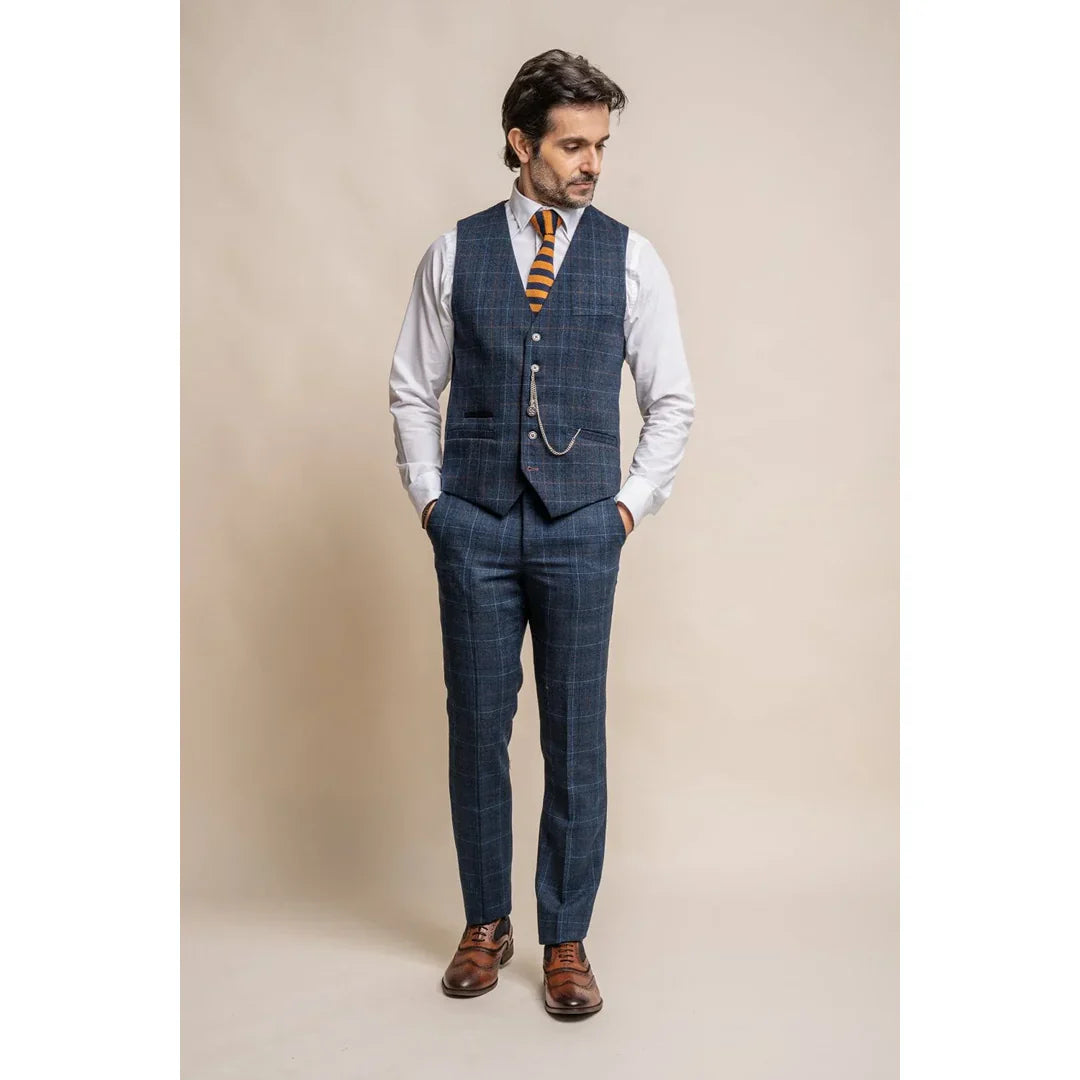 Cody - Men's Navy Blue Check Waistcoat