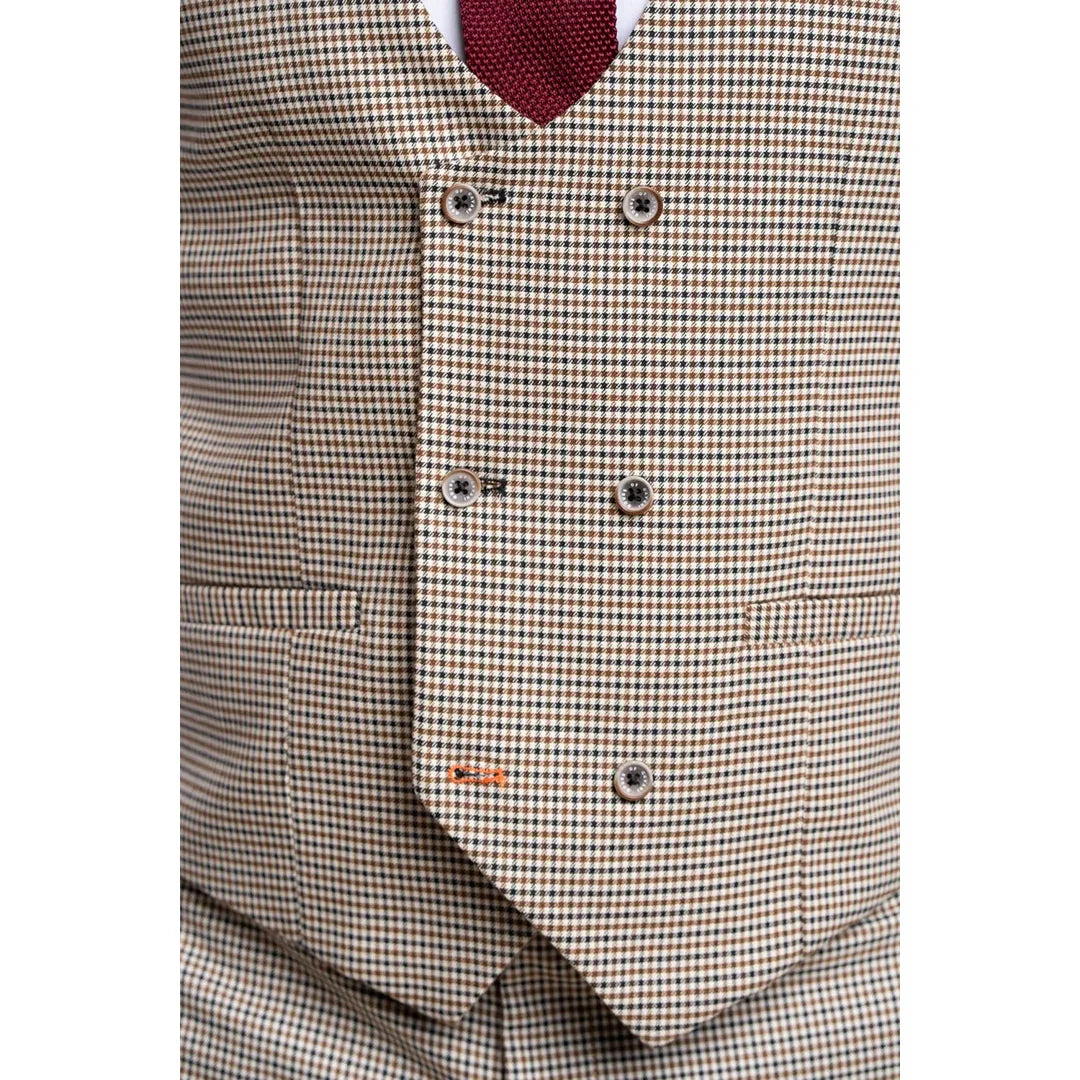 Elwood - Men's Beige Check Houndstooth Waistcoat