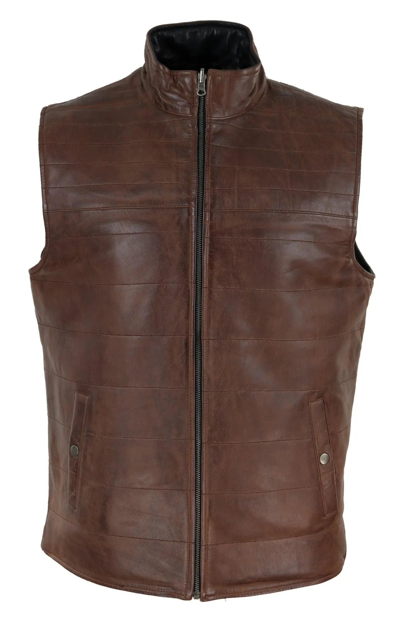 Mens Black & Brown Reversible Leather Gilet