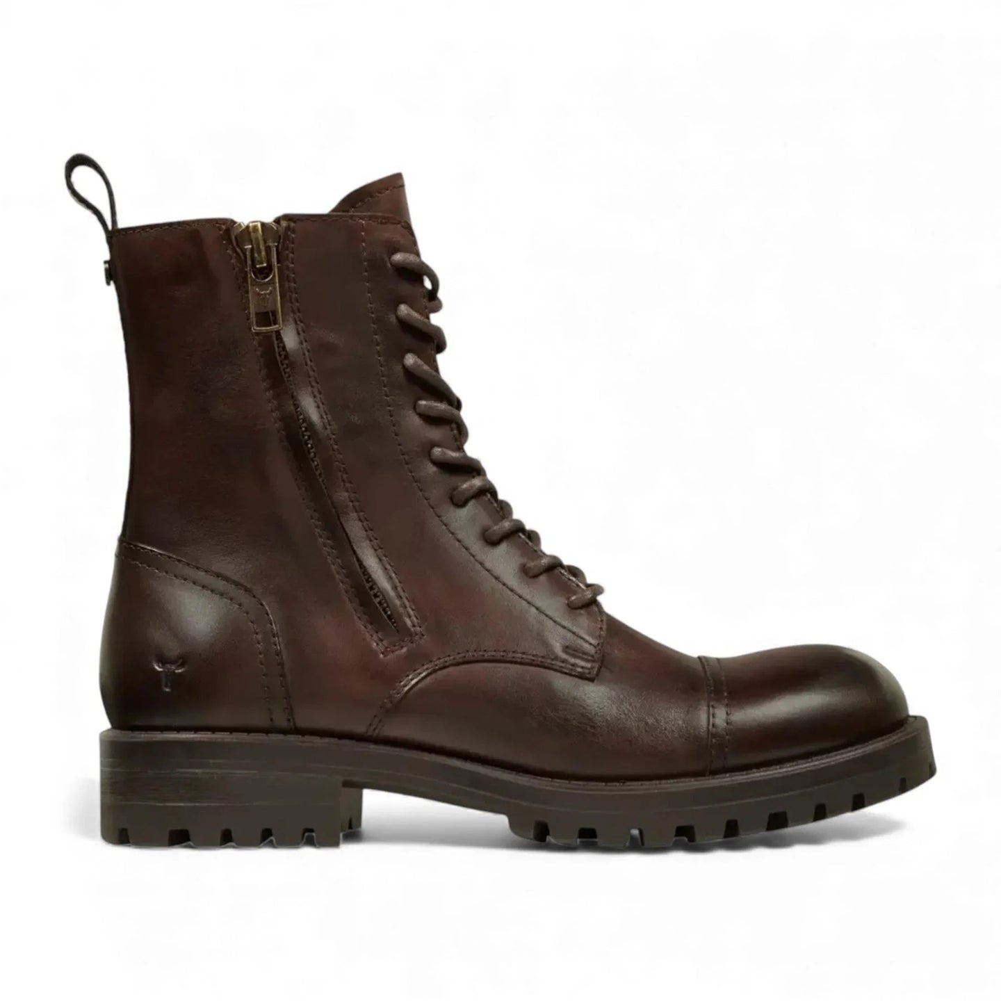 Willem - Men's Maroon Brown Leather Military Combat Boots