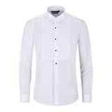 Men's Wing Collar White Shirt Pleated Tuxedo Double Cuff Satin Cotton