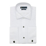 Men's Wing Collar White Shirt Pleated Tuxedo Double Cuff Satin Cotton