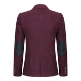 Womens Blazer Suit Wool Tweed Elbow Patch 1920s Vintage Classic Burgundy