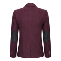 Womens Blazer Suit Wool Tweed Elbow Patch 1920s Vintage Classic Burgundy