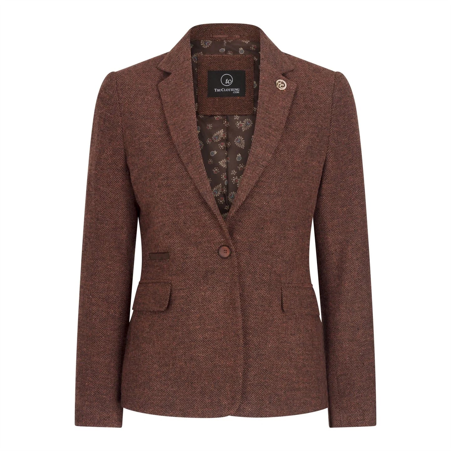 WS-12 - Women's Tweed Suit Blazer Herringbone Wool Rust Brown