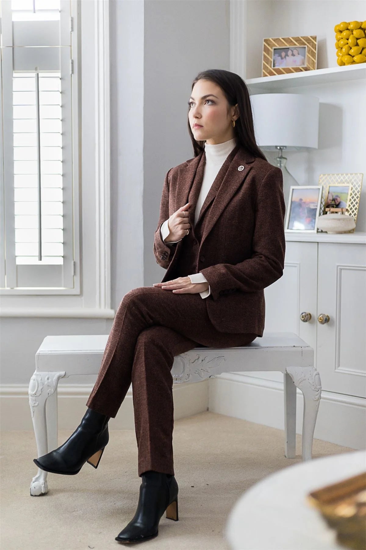 WS-12 - Women's Tweed Suit Trousers Herringbone Wool Rust Brown