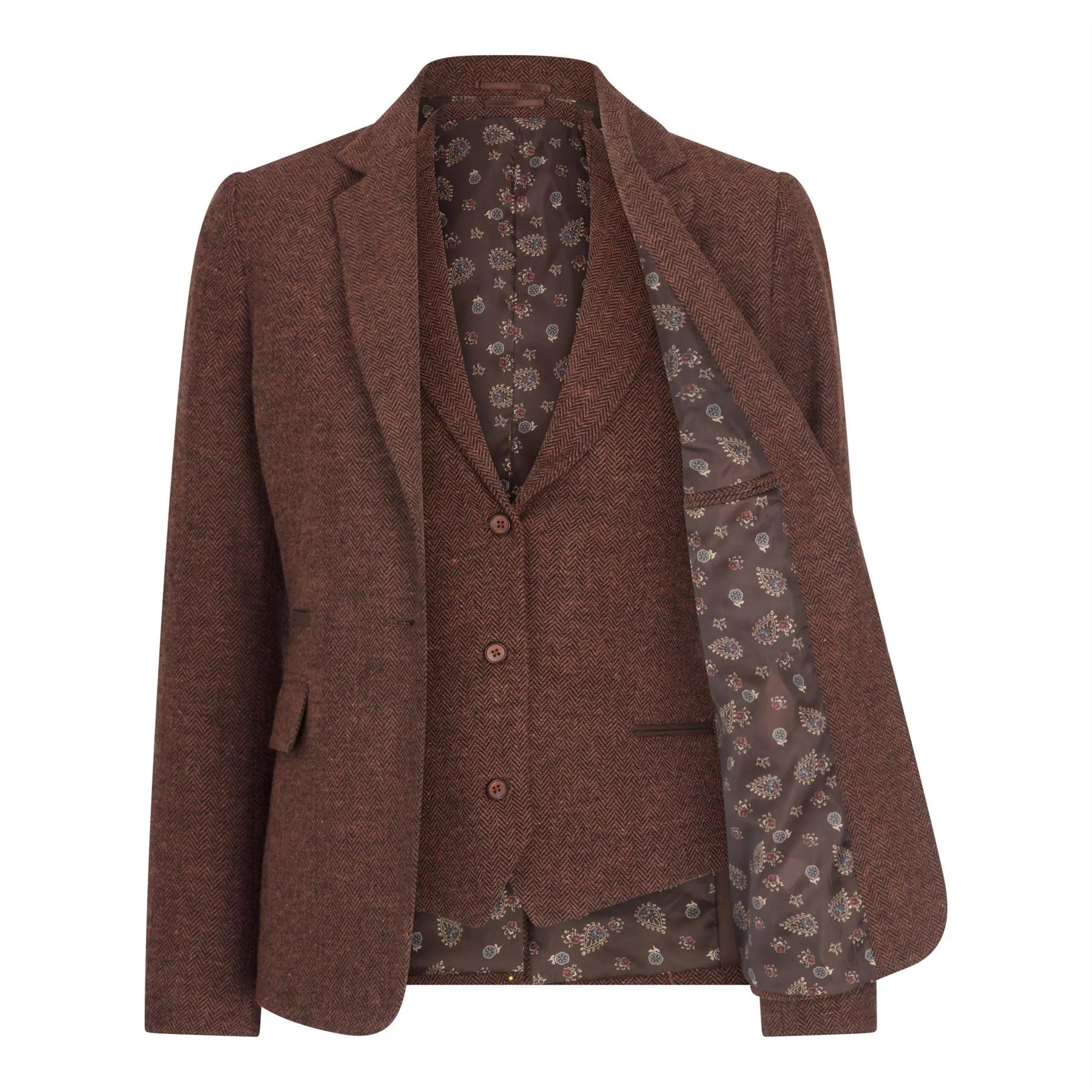 WS-12 - Women's Tweed Suit Waistcoat Herringbone Wool Rust Brown
