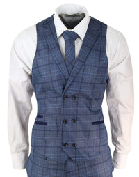 Mens Blue Check Tailored Fit Suit