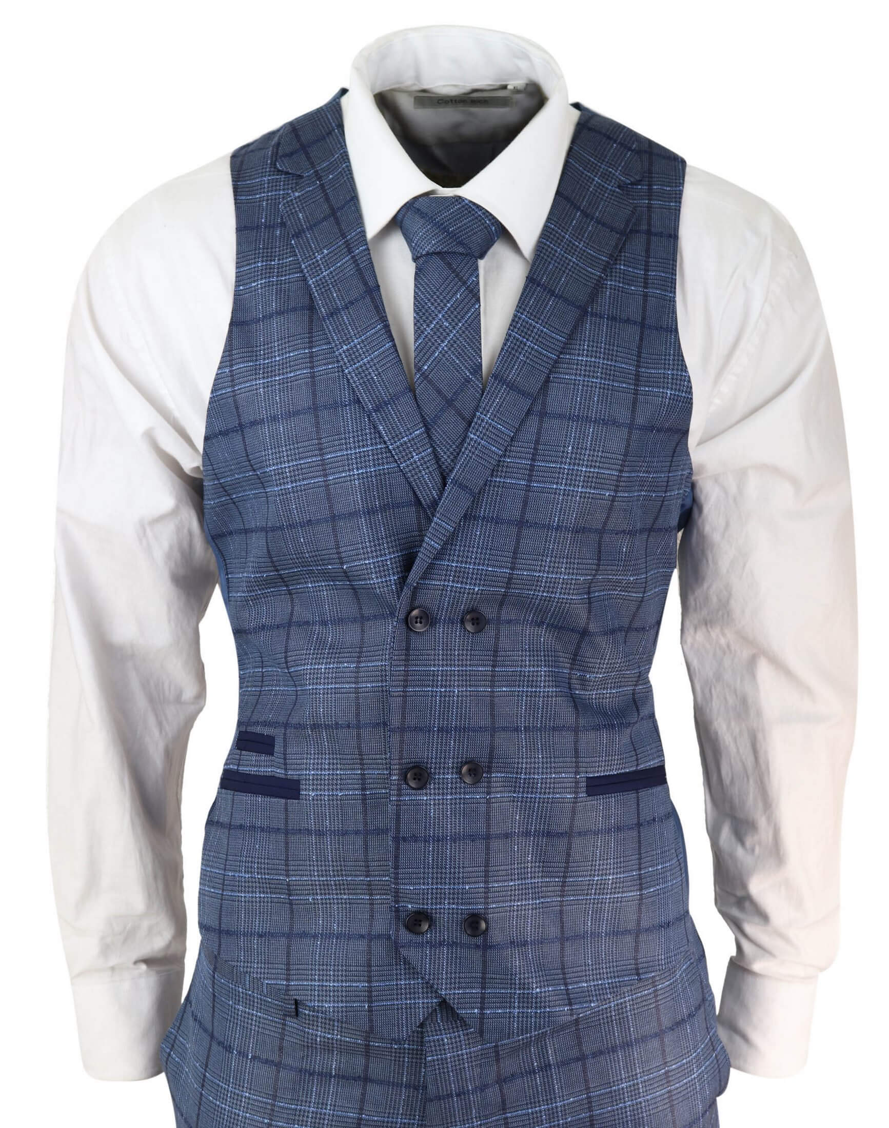 Mens Blue Check Tailored Fit Suit