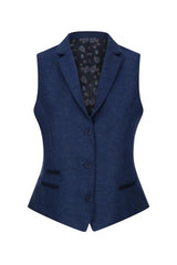 Womens Tweed Herringbone waistcoat Navy Blue 1920s Vintage Classic Gatsby Blinders