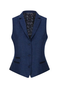 Womens Tweed Herringbone waistcoat Navy Blue 1920s Vintage Classic Gatsby Blinders