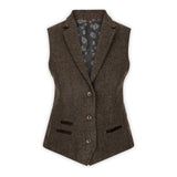 Womens Tweed Herringbone waistcoat Brown 1920s Vintage Tailored Classic Smart