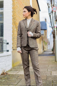 Womens Tweed Trousers 1920s Vintage Blinders Tan Brown Herringbone Tailored Fit