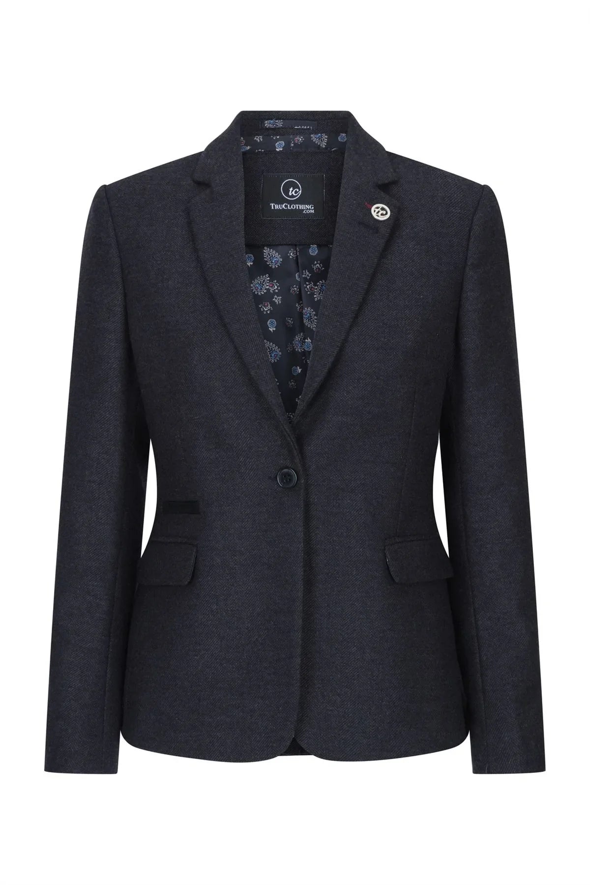 Women Black jacket  Tweed Herringbone Wool Classic Smart Casual Vintage 1920s