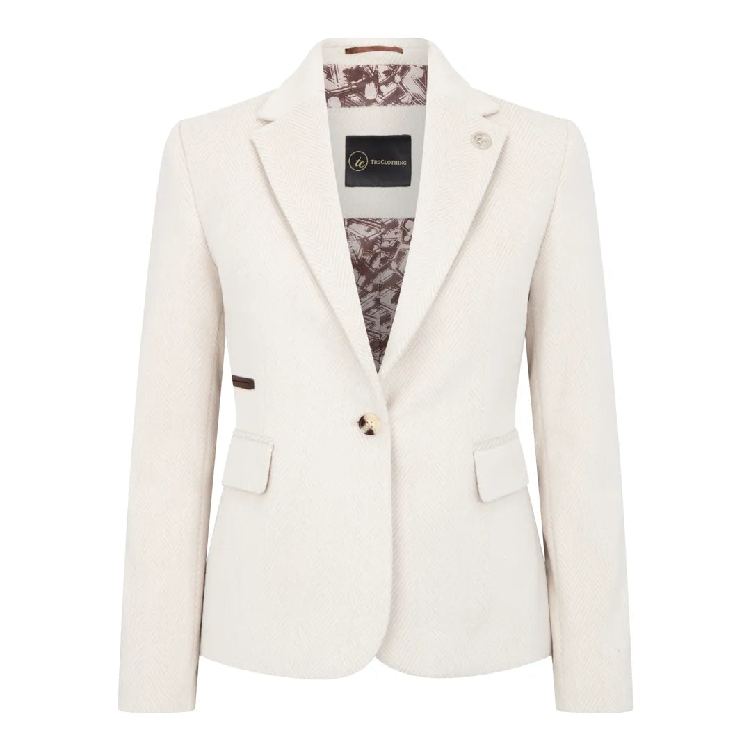 WSN15 - Women's Cream Wool Blend Tweed Blazer