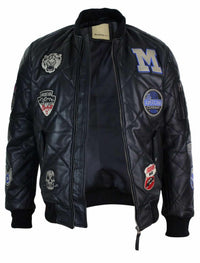 Mens Real Lether Quilted Puffer Varsity Baseball Bomber Letterman Jacket Badge